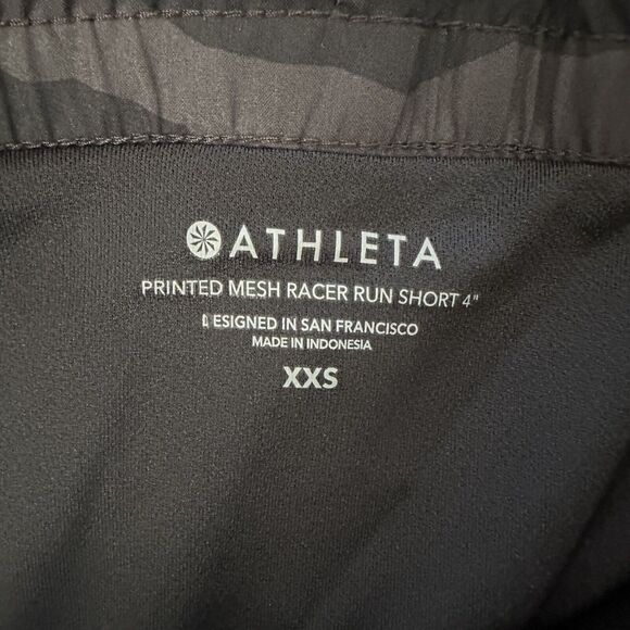 Athleta Printed Mesh Racer Run Short 4” XXSMALL Black Camo Pocket Built-in Brief - Picture 9 of 12